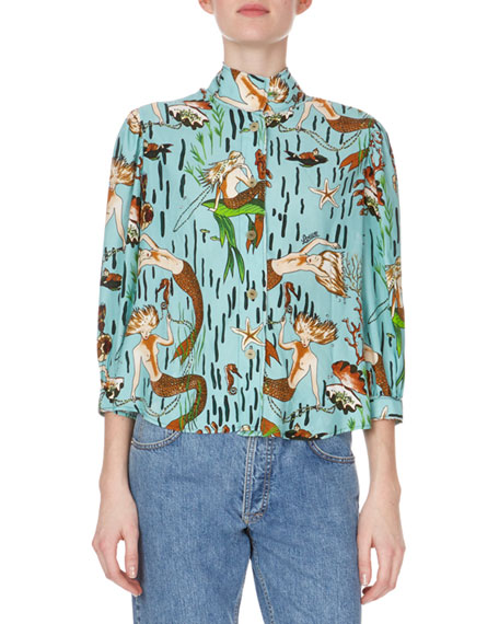 Mermaid-Print Blouse - Bergdorf Goodman
