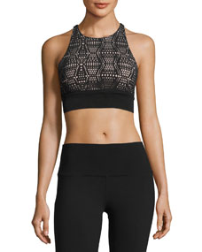 Alo Yoga Illuminate Lace-Print Sports Bra, White Pattern