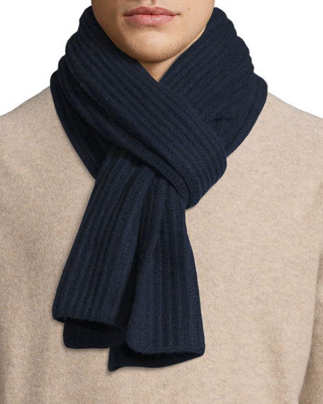 Portolano Ribbed Cashmere Scarf, Navy 