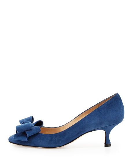 Manolo Blahnik Lisa Suede Bow Low Pump 