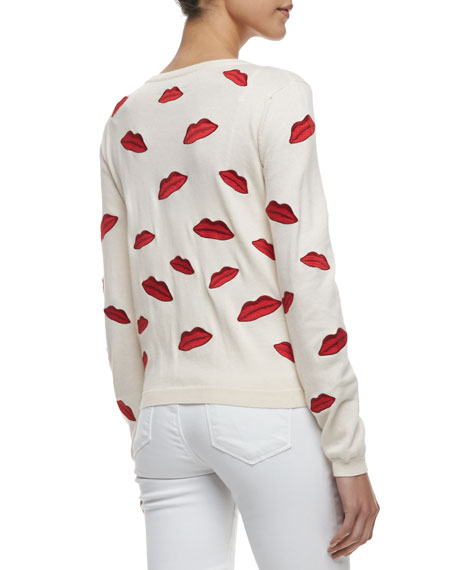 Alice + Olivia Pout-Lip Print Cardigan