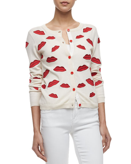 Alice + Olivia Pout-Lip Print Cardigan