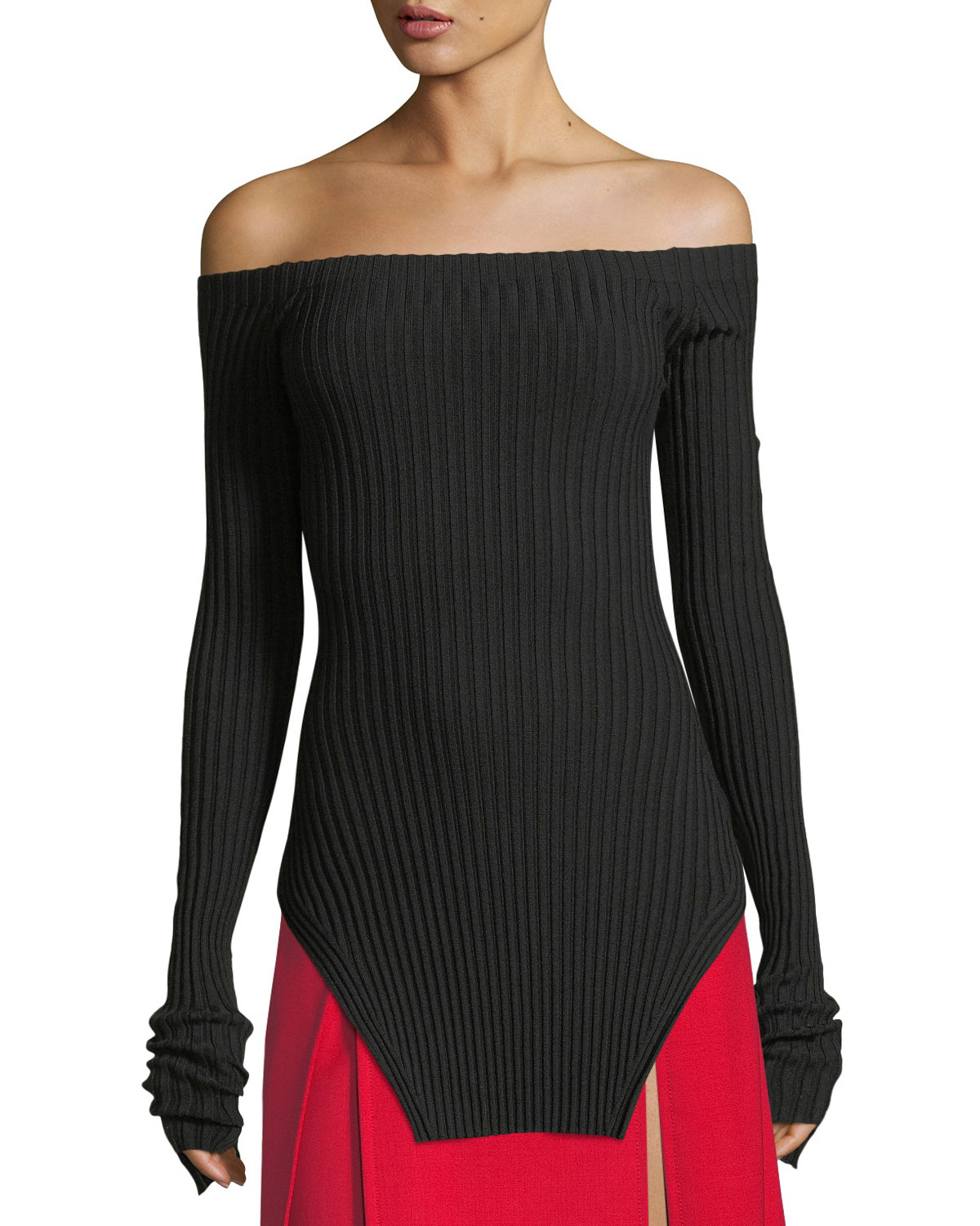 Helmut Lang Off-the-Shoulder Silk Rib 