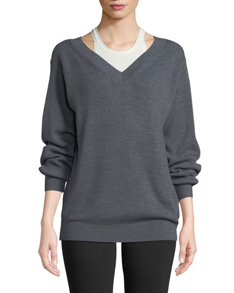 Bi-Layer V-Neck Wool Sweater 