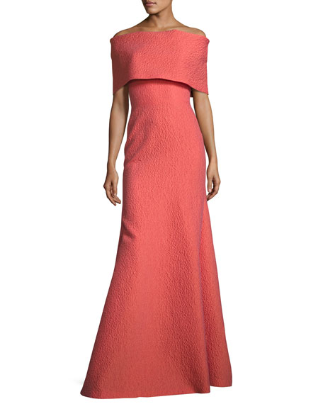 Lela Rose Off-Shoulder Matelasse Gown 