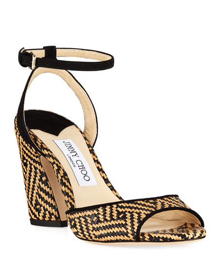 Jimmy Choo Miranda Two-Tone Raffia Sandals - Bergdorf Goodman