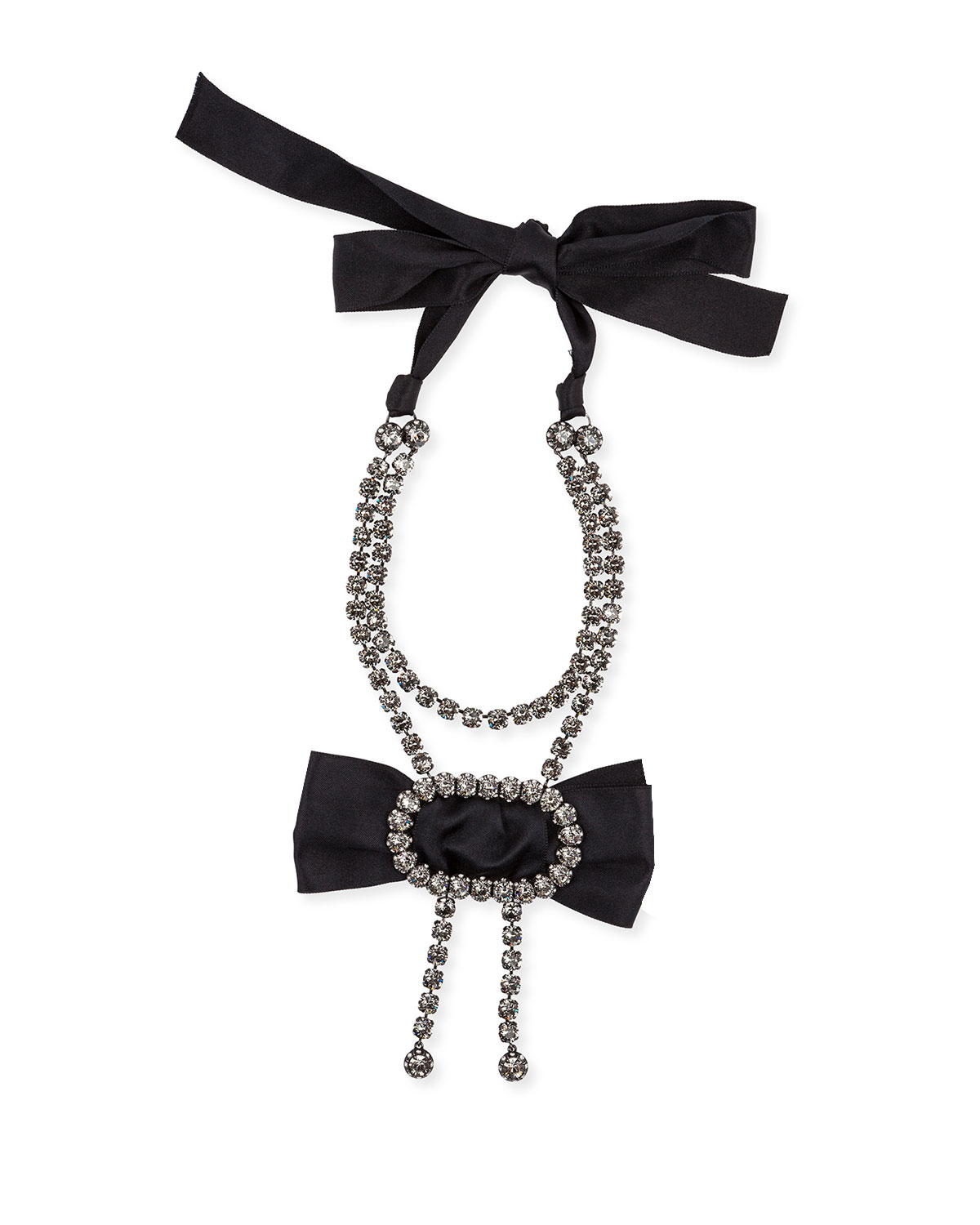 Lanvin Black Bow Crystal Pendant Necklace