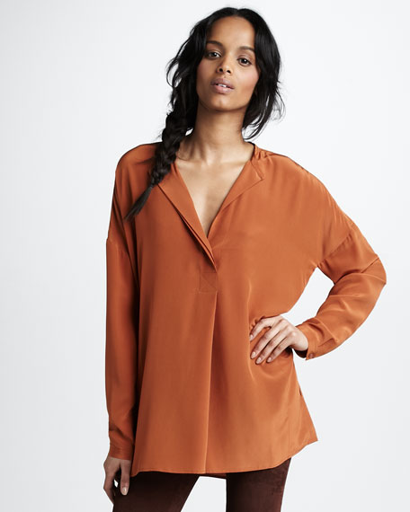 Vince Oversized Silk Shirt, Gingersnap