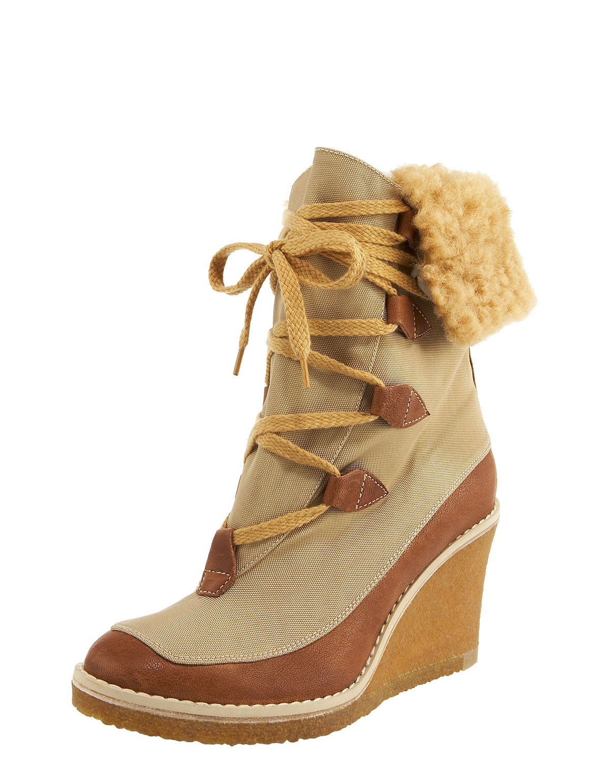 shearling wedge booties