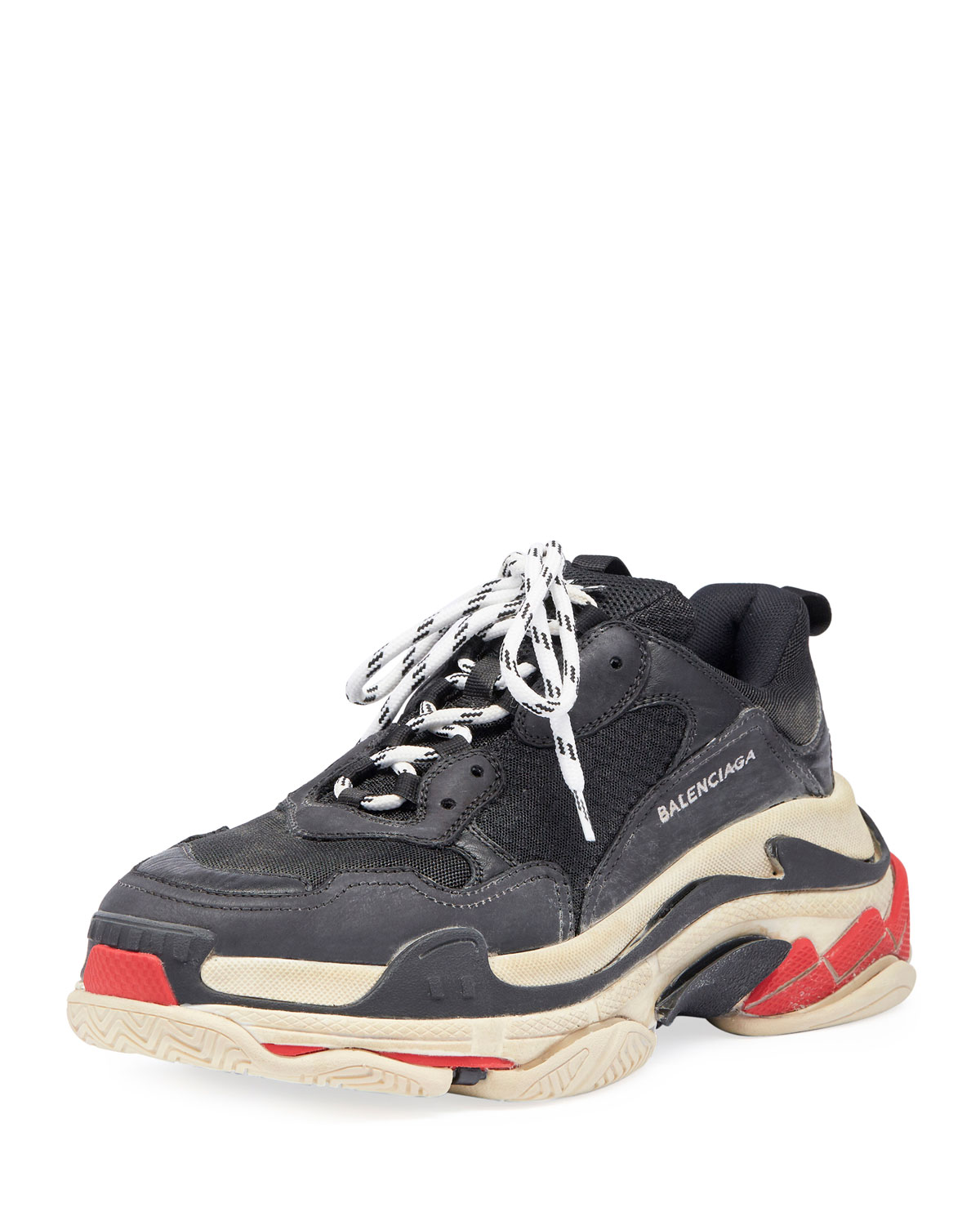 Mesh \u0026 Leather Trainer Sneakers, Black 