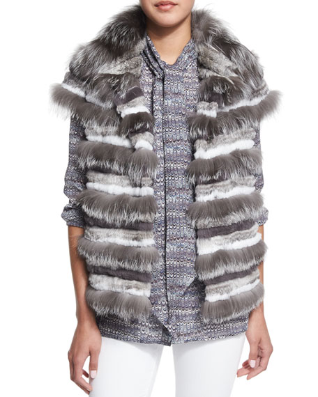 Tory Burch Fox Fur Striped Vest