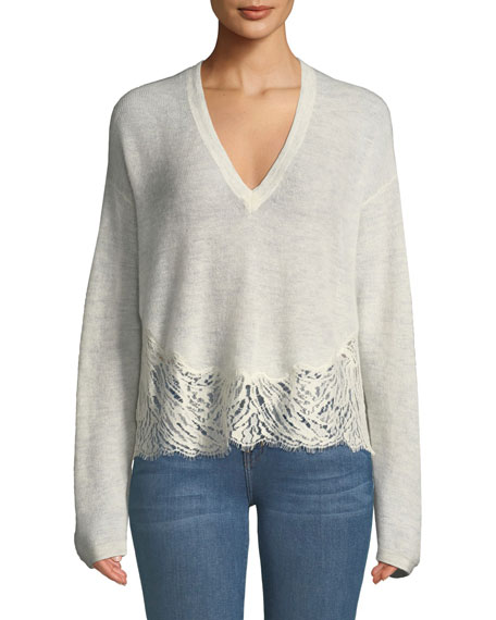 Iro Hysteria Lace-Trim V-Neck Sweater 