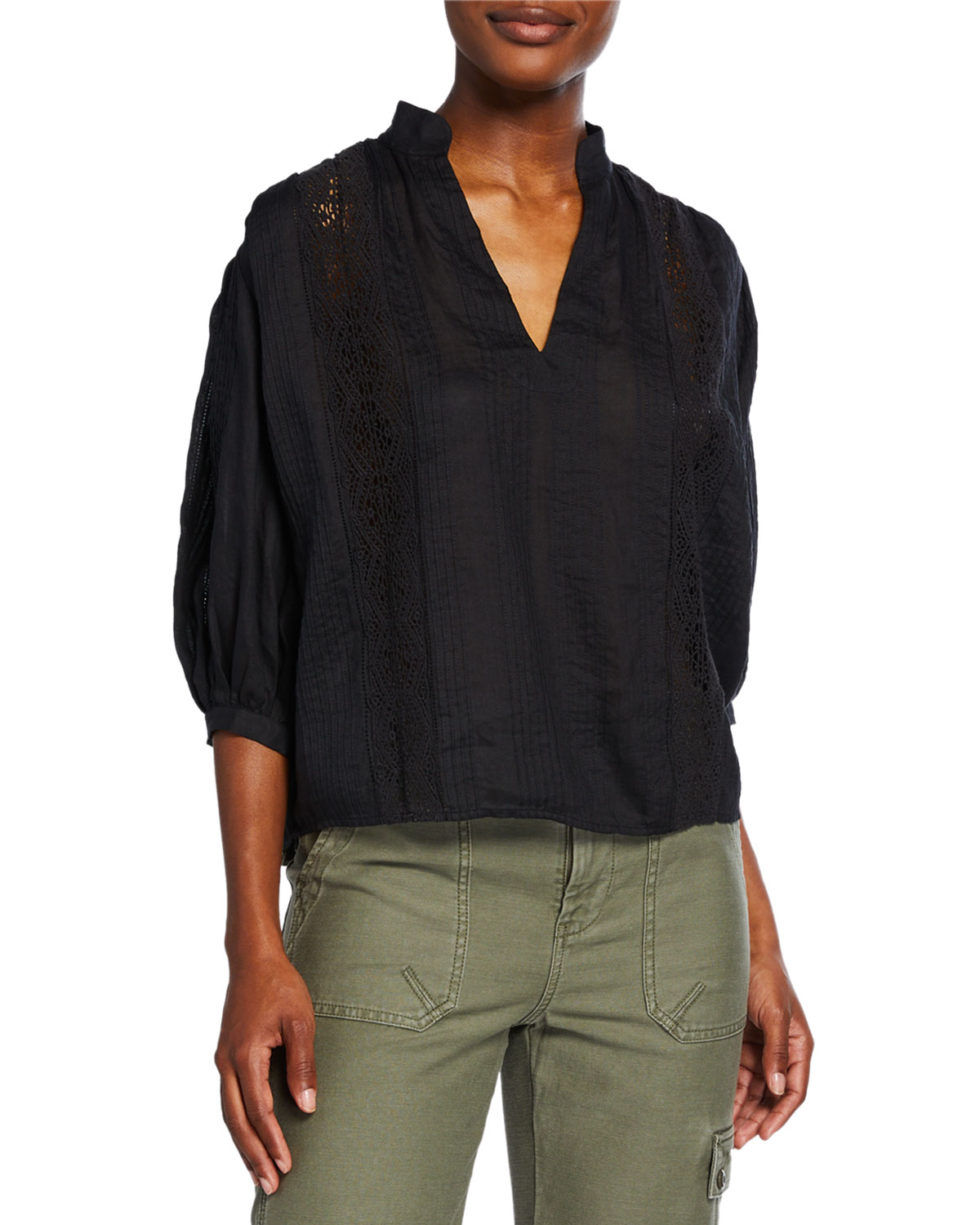 FRAME Cali Lace Popover Top - Bergdorf 