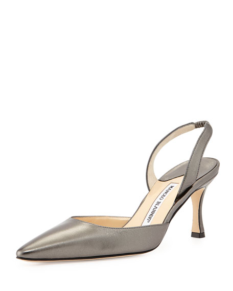 Manolo Blahnik Carolyne Metallic Low-Heel Halter Pump, Anthracite