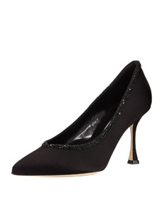 Escarpins Manolo Blahnik BB - Satin Noir Cristal - Pointure 41.5 US - Neuf Avec Boîte