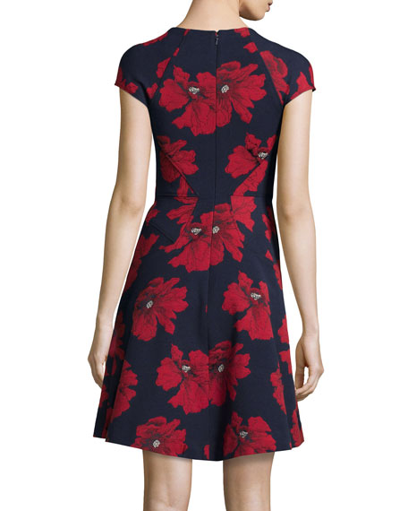 Lela Rose Cap-Sleeve Fit-\u0026-Flare Dress 