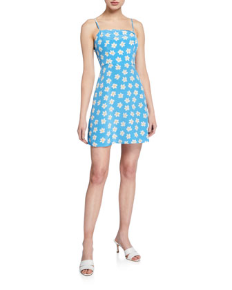 HVN Nora Floral Silk Bias Mini Dress 